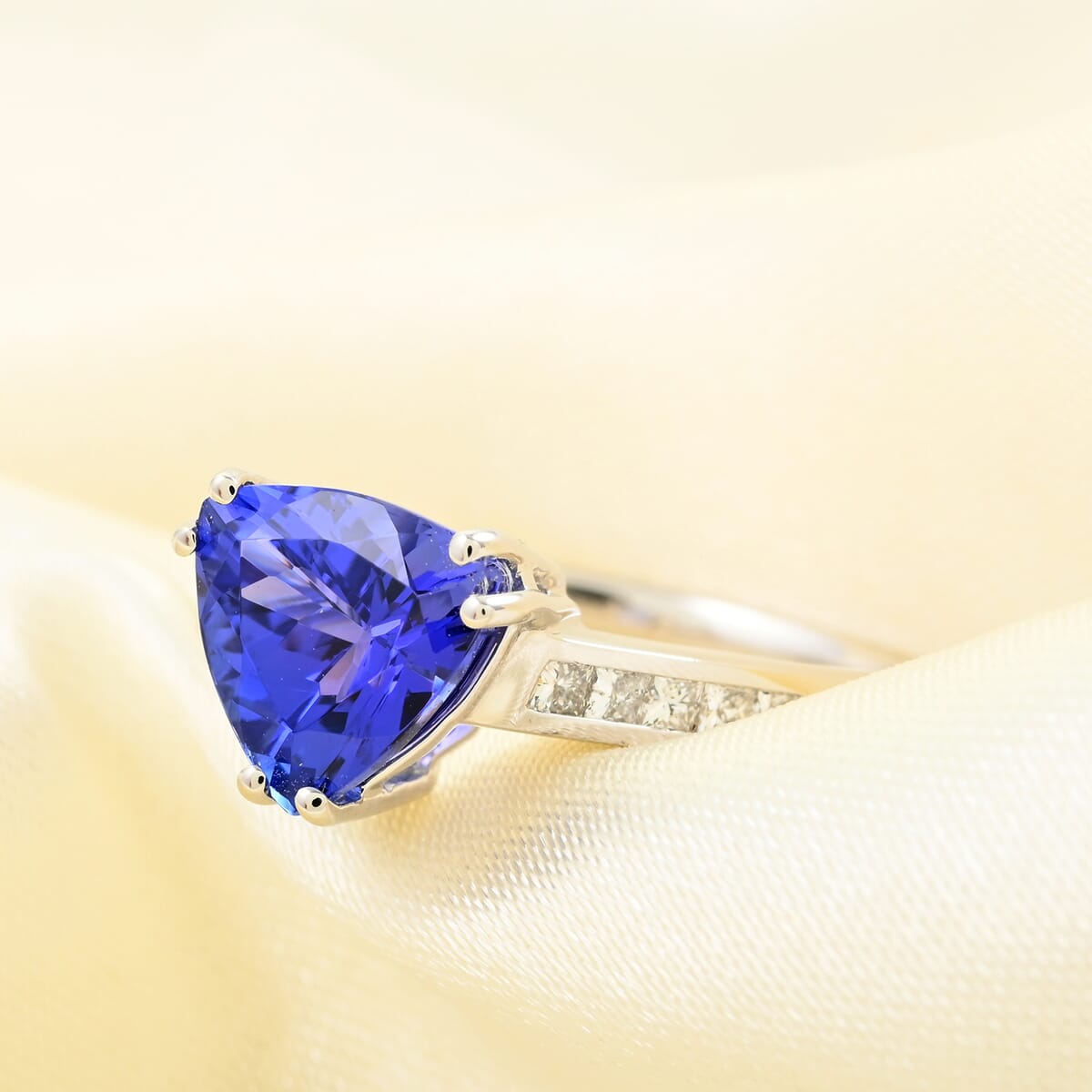 Certified and Appraised Rhapsody 950 Platinum AAAA Tanzanite and E-F VS Diamond Ring (Size 7.0) 5.20 Grams 2.10 ctw (Del. in 10-15 Days)  image number 1