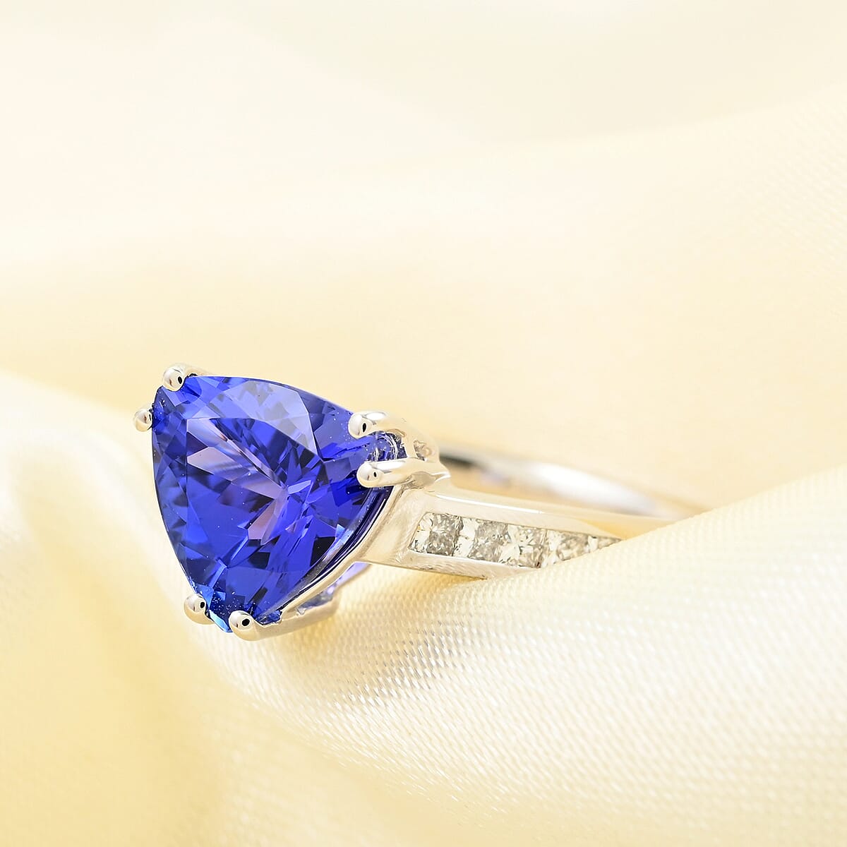 Certified and Appraised Rhapsody 950 Platinum AAAA Tanzanite and E-F VS Diamond Ring (Size 8.0) 5.20 Grams 2.10 ctw (Del. in 10-15 Days)  image number 1