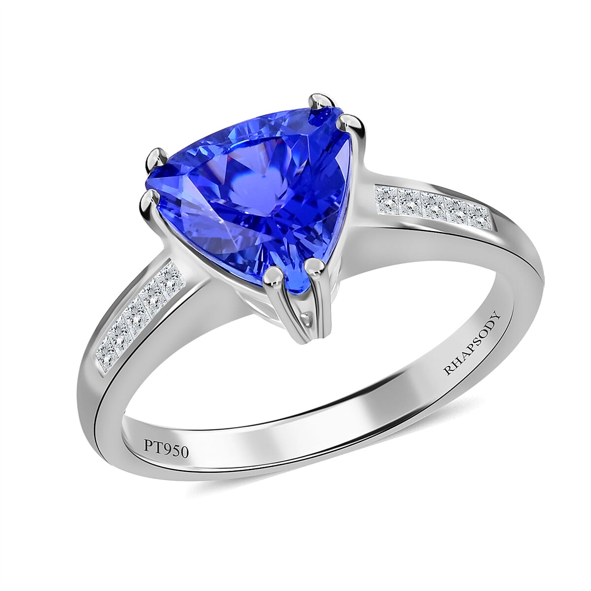 Certified and Appraised Rhapsody 950 Platinum AAAA Tanzanite and E-F VS Diamond Ring (Size 9.0) 5.20 Grams 2.10 ctw (Del. in 10-15 Days)  image number 0