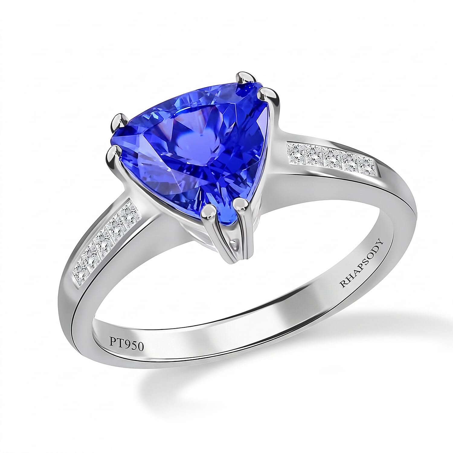 Certified and Appraised Rhapsody 950 Platinum AAAA Tanzanite and E-F VS Diamond Ring (Size 9.0) 5.20 Grams 2.10 ctw