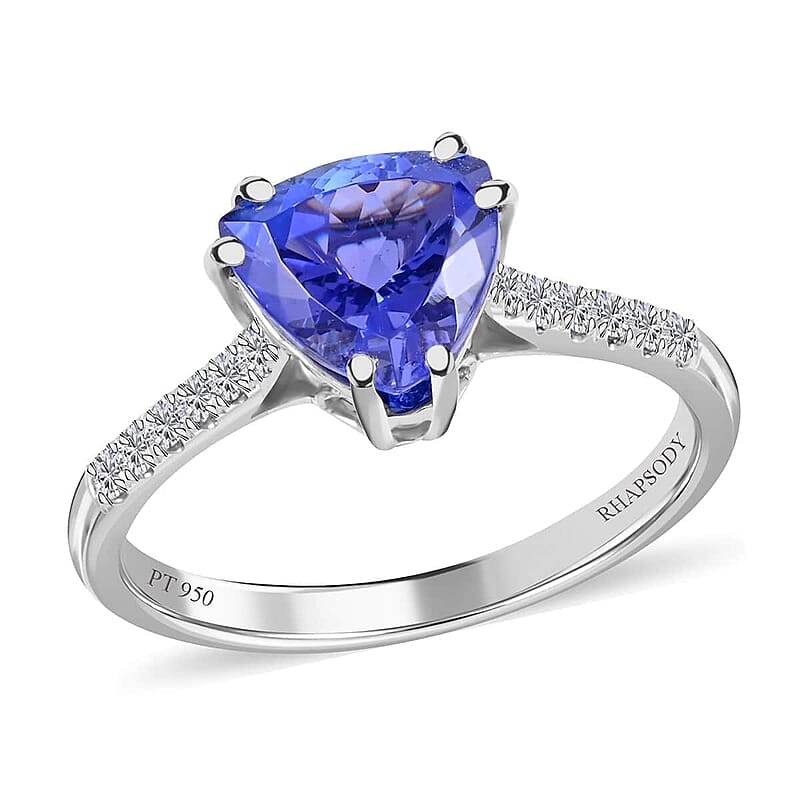 Certified and Appraised Rhapsody 950 Platinum AAAA Tanzanite and E-F VS Diamond Ring (Size 10.0) 4.10 Grams 2.00 ctw