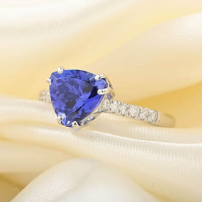 Certified and Appraised Rhapsody 950 Platinum AAAA Tanzanite and E-F VS Diamond Ring (Size 10.0) 4.10 Grams 2.00 ctw