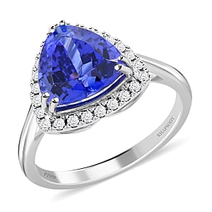 Certified and Appraised Rhapsody 950 Platinum AAAA Tanzanite and E-F VS Diamond Halo Ring (Size 10.0) 5 Grams 3.00 ctw