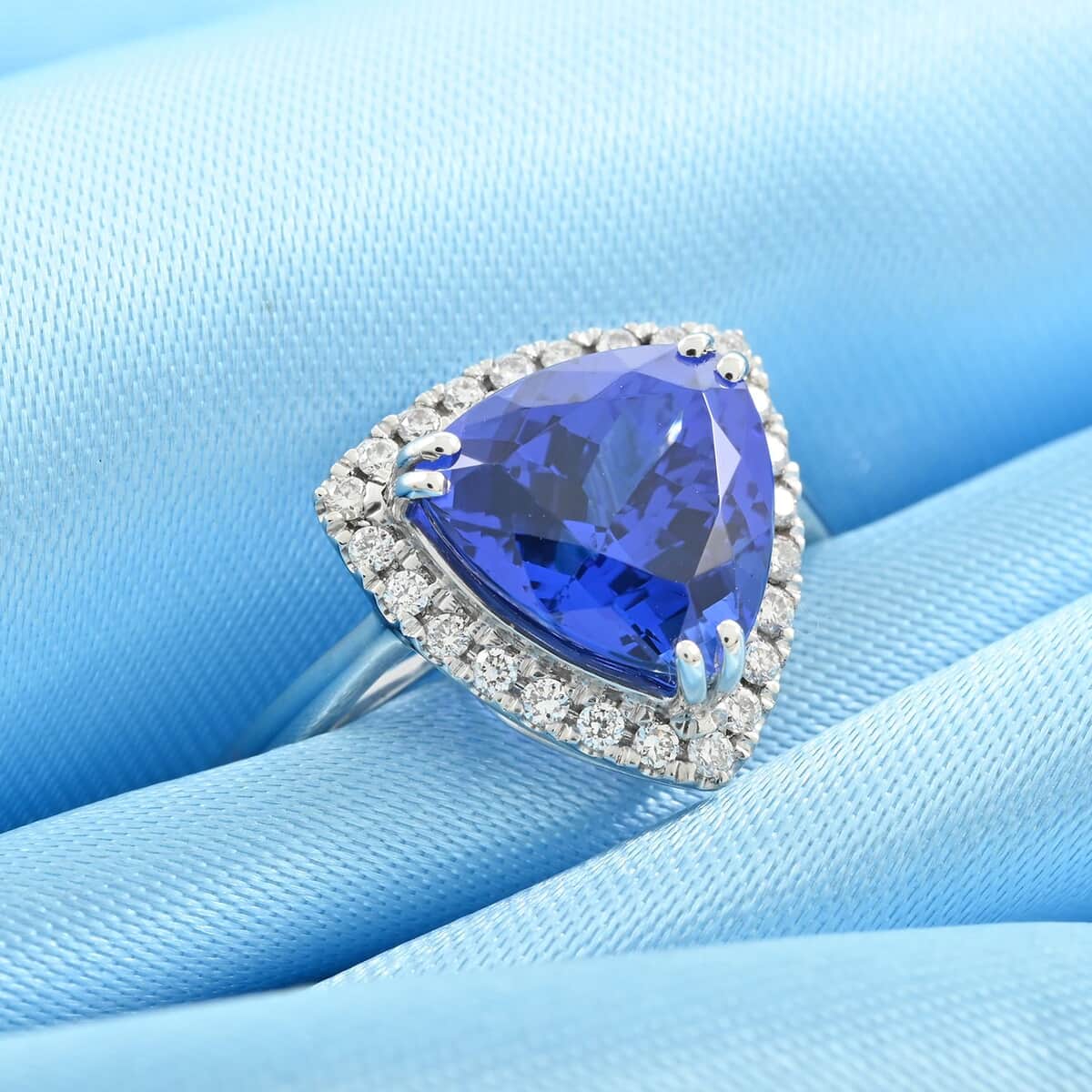 Certified and Appraised Rhapsody 950 Platinum AAAA Tanzanite and E-F VS Diamond Halo Ring 5 Grams 3.00 ctw (Del. in 7-10 Days) image number 1