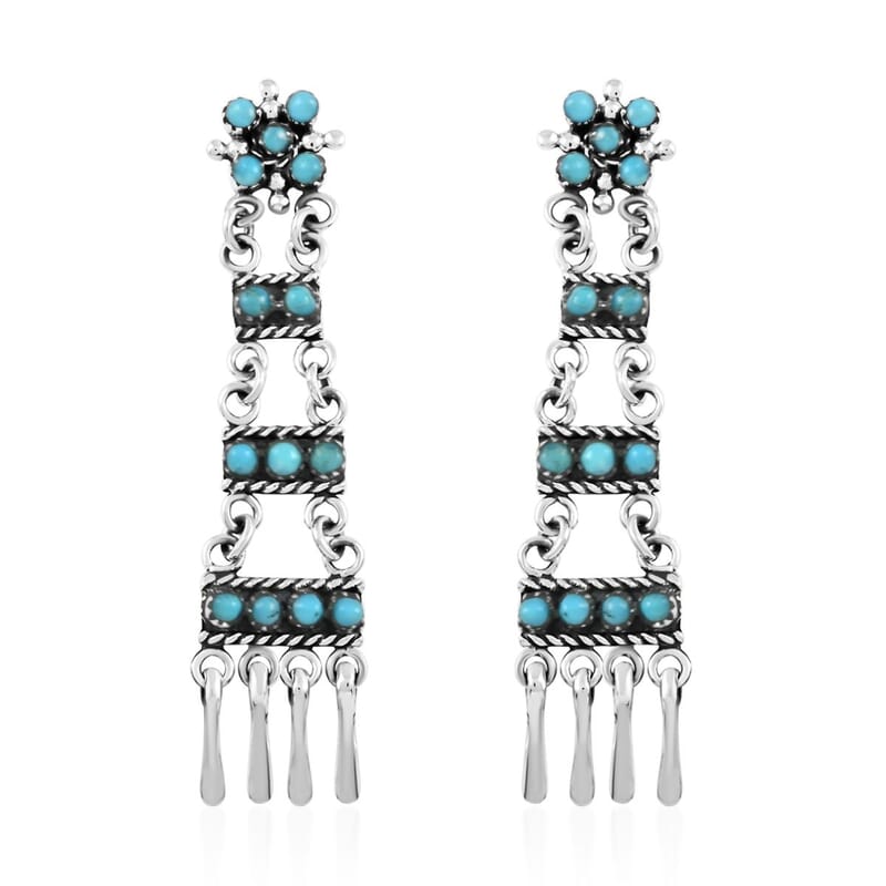 Santa Fe Style Kingman Turquoise Earrings in Sterling Silver 4.00 ctw