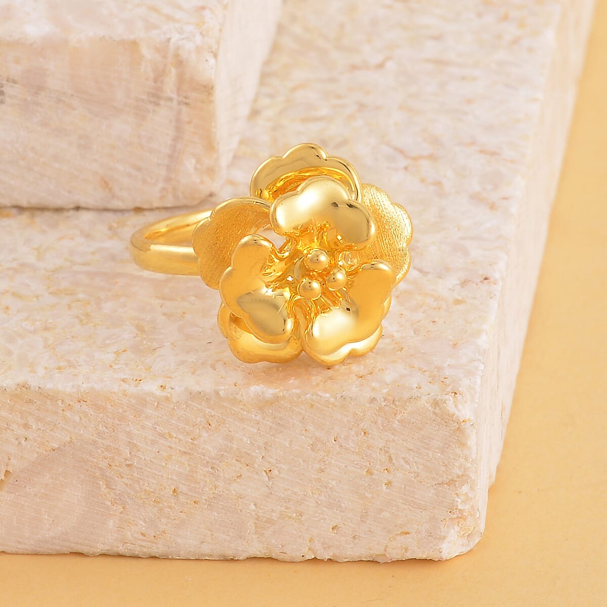 24K Yellow Gold Electroform Floral Ring (Size 10.0) 2 Grams image number 1