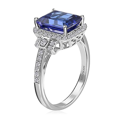 Certified and Appraised Rhapsody 950 Platinum AAAA Tanzanite and E-F VS Diamond Halo Ring (Size 10.0) 7.15 Grams 4.00 ctw