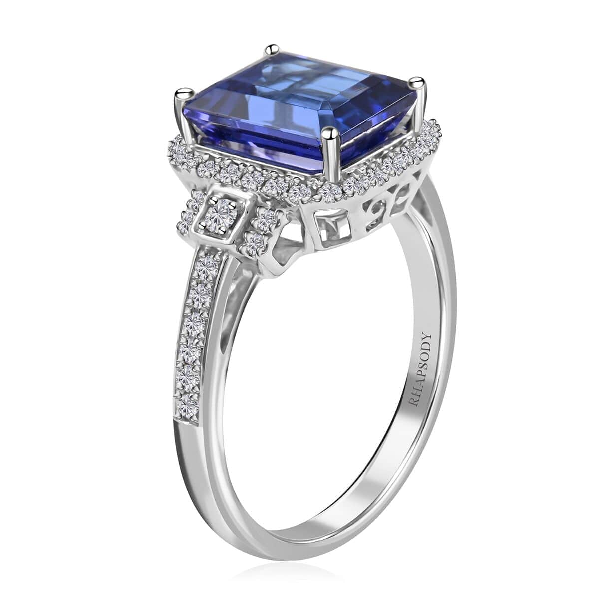 Certified and Appraised Rhapsody 950 Platinum AAAA Tanzanite and E-F VS Diamond Halo Ring (Size 10.0) 7.15 Grams 4.00 ctw image number 2