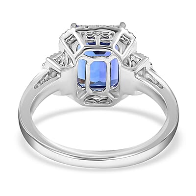 Certified and Appraised Rhapsody 950 Platinum AAAA Tanzanite and E-F VS Diamond Halo Ring (Size 10.0) 7.15 Grams 4.00 ctw