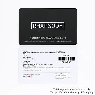 Certified and Appraised Rhapsody 950 Platinum AAAA Tanzanite and E-F VS Diamond Halo Ring (Size 10.0) 7.15 Grams 4.00 ctw