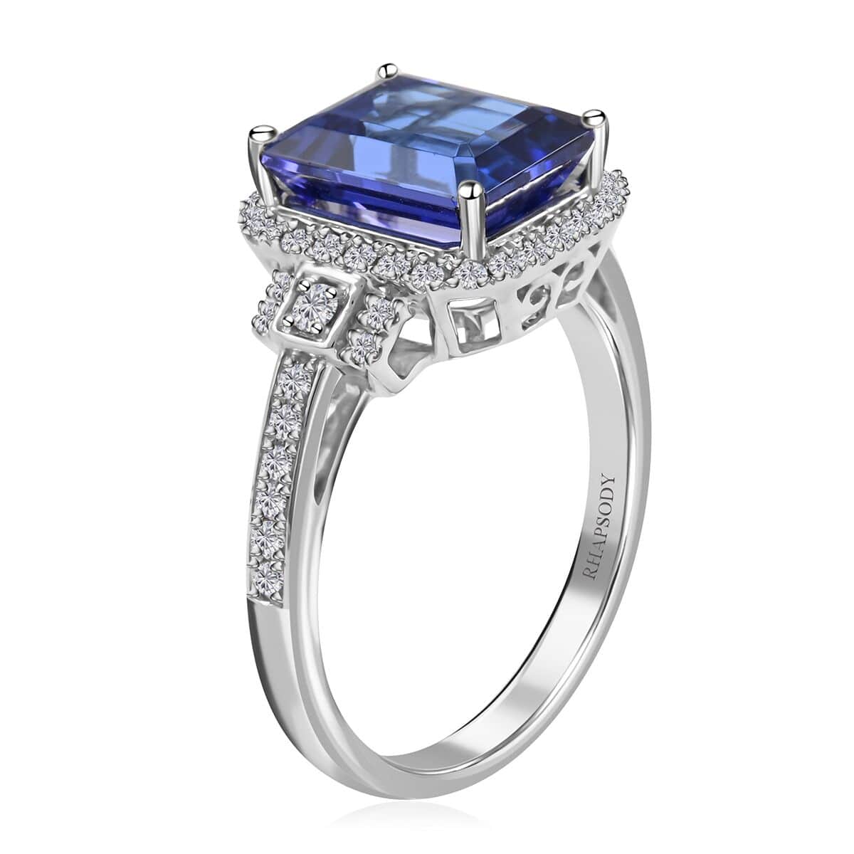 Certified and Appraised Rhapsody 950 Platinum AAAA Tanzanite and E-F VS Diamond Halo Ring (Size 6.0) 7.15 Grams 4.00 ctw image number 1