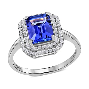 Certified and Appraised Rhapsody 950 Platinum AAAA Tanzanite and E-F VS Diamond Double Halo Ring (Size 8.0) 6.15 Grams 3.00 ctw (Del. in 10-15 Days) 