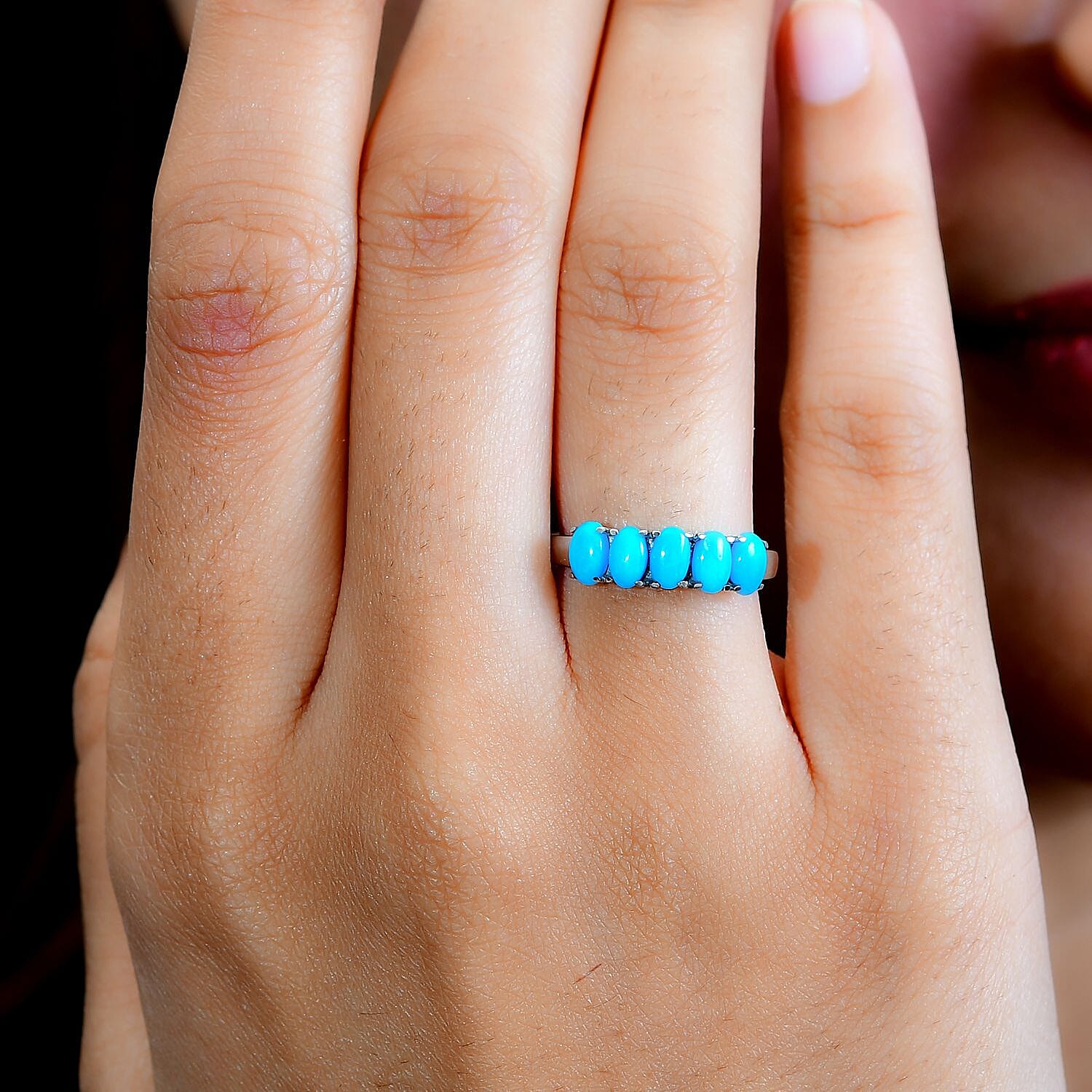 Sleeping Beauty Turquoise 1.00 ctw 5 Stone Ring in Stainless Steel (Size 9.0)