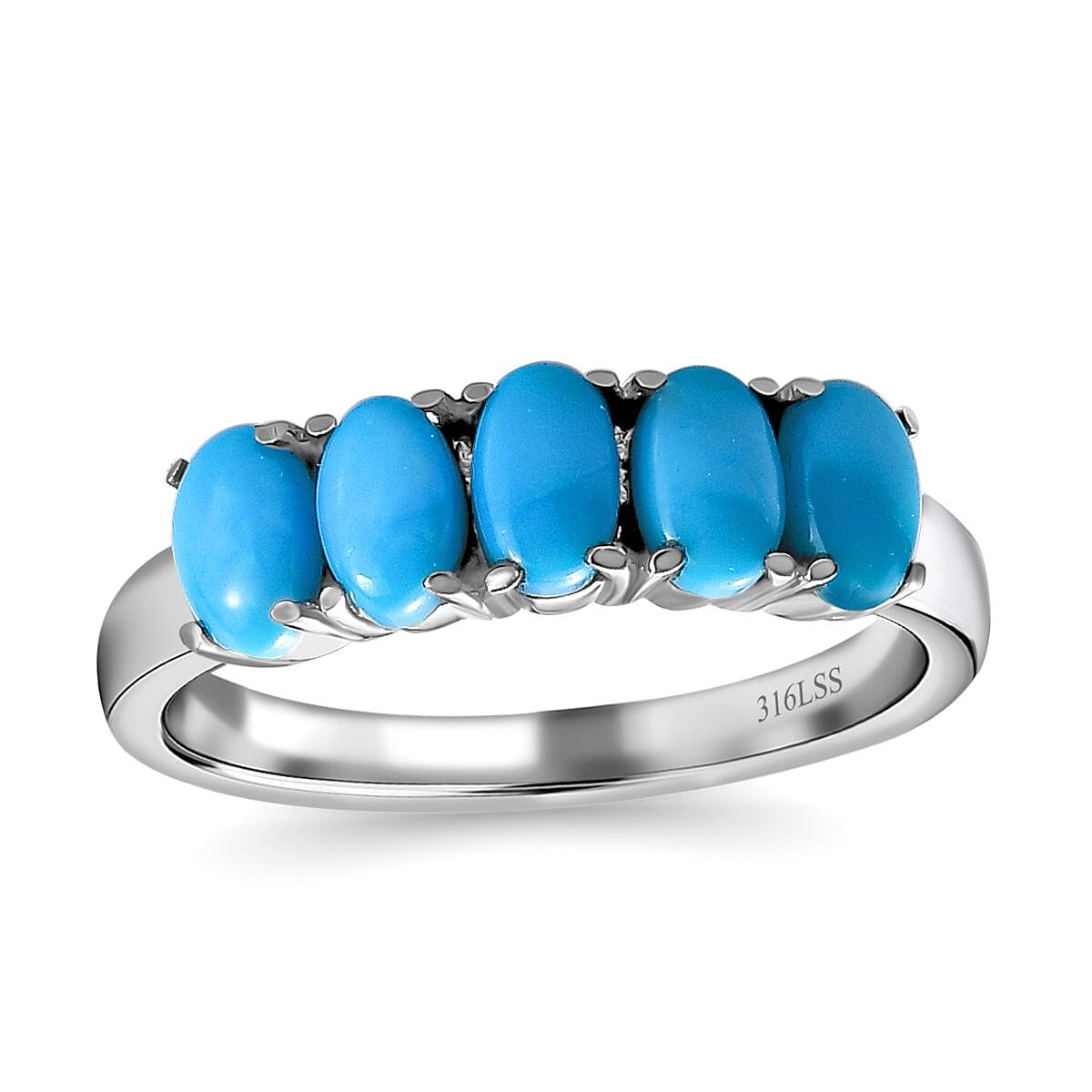 Sleeping Beauty Turquoise 1.00 ctw 5 Stone Ring in Stainless Steel (Size 9.0)