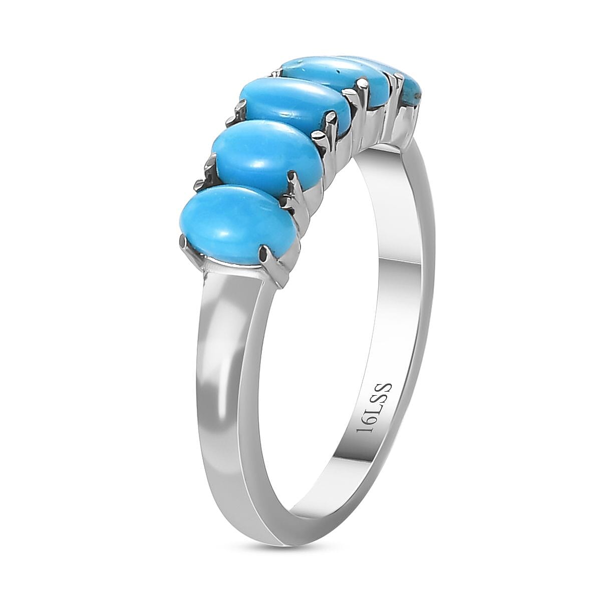 Sleeping Beauty Turquoise 1.00 ctw 5 Stone Ring in Stainless Steel (Size 9.0)