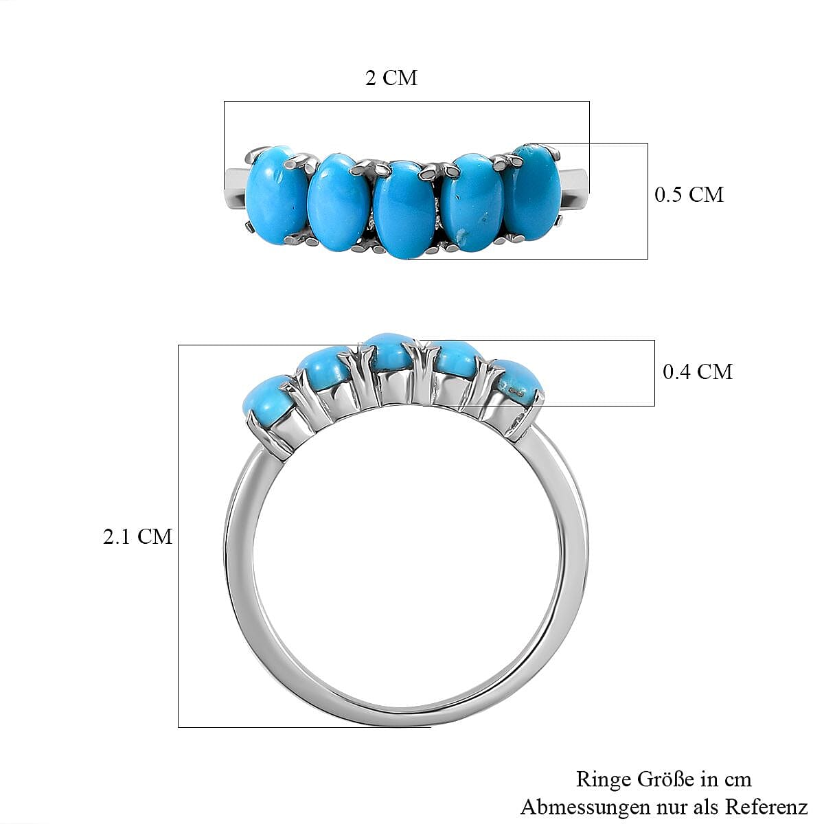 Sleeping Beauty Turquoise 1.00 ctw 5 Stone Ring in Stainless Steel (Size 9.0)