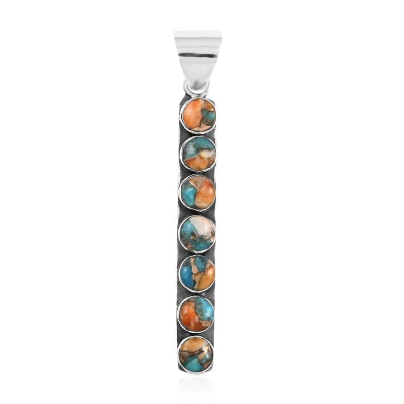 Santa Fe Style Spiny Turquoise Pendant in Sterling Silver 5.50 ctw