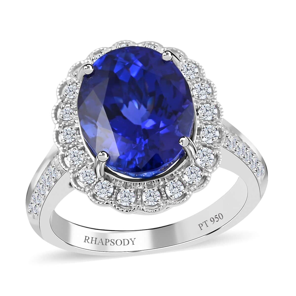 Certified and Appraised Rhapsody 950 Platinum AAAA Tanzanite and E-F VS Diamond Cocktail Ring (Size 10.0) 9.15 Grams 7.15 ctw image number 0