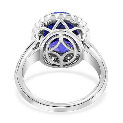 Certified and Appraised Rhapsody 950 Platinum AAAA Tanzanite and E-F VS Diamond Cocktail Ring (Size 10.0) 9.15 Grams 7.15 ctw