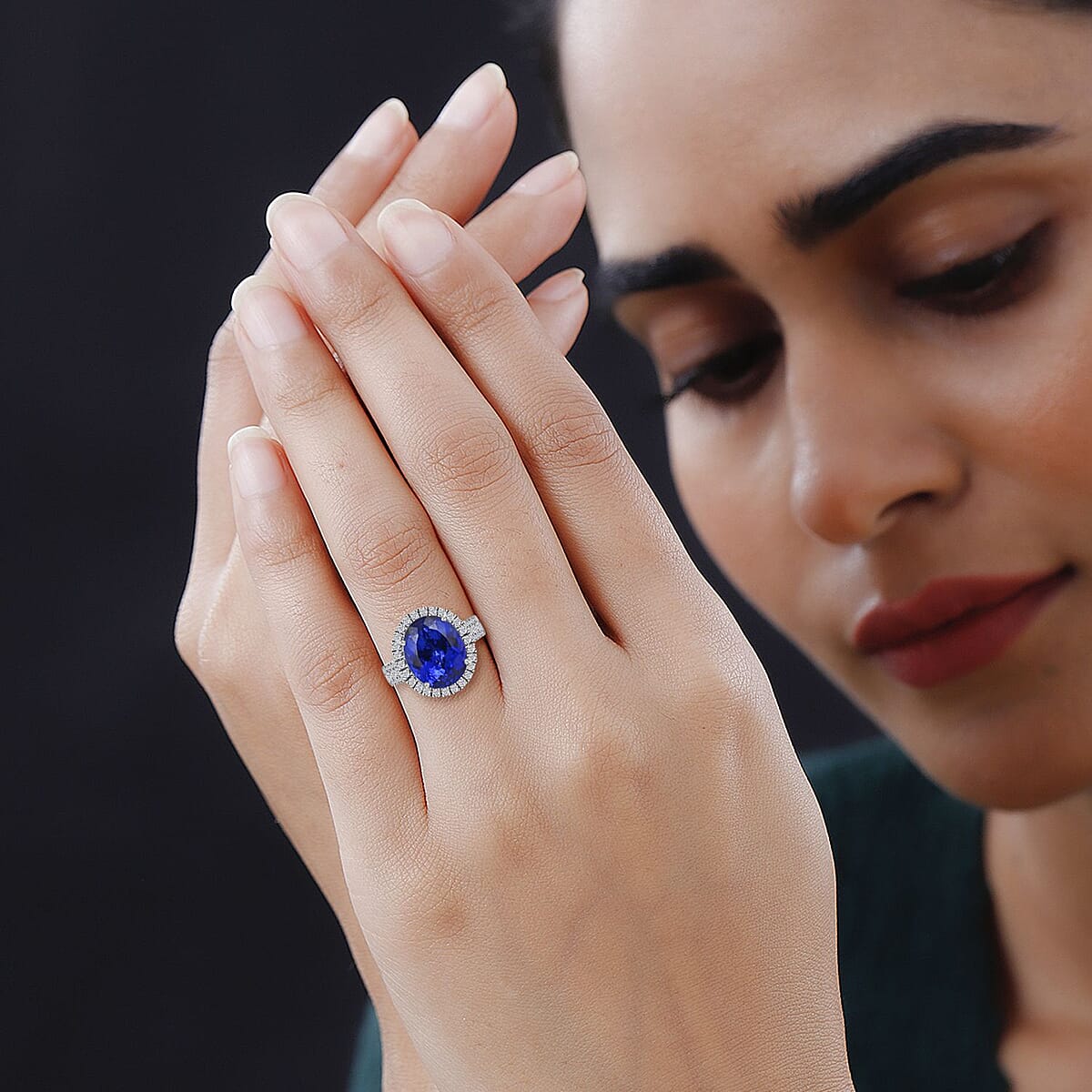 Certified and Appraised Rhapsody 950 Platinum AAAA Tanzanite and E-F VS Diamond Halo Ring 7.65 Grams 7.70 ctw image number 2