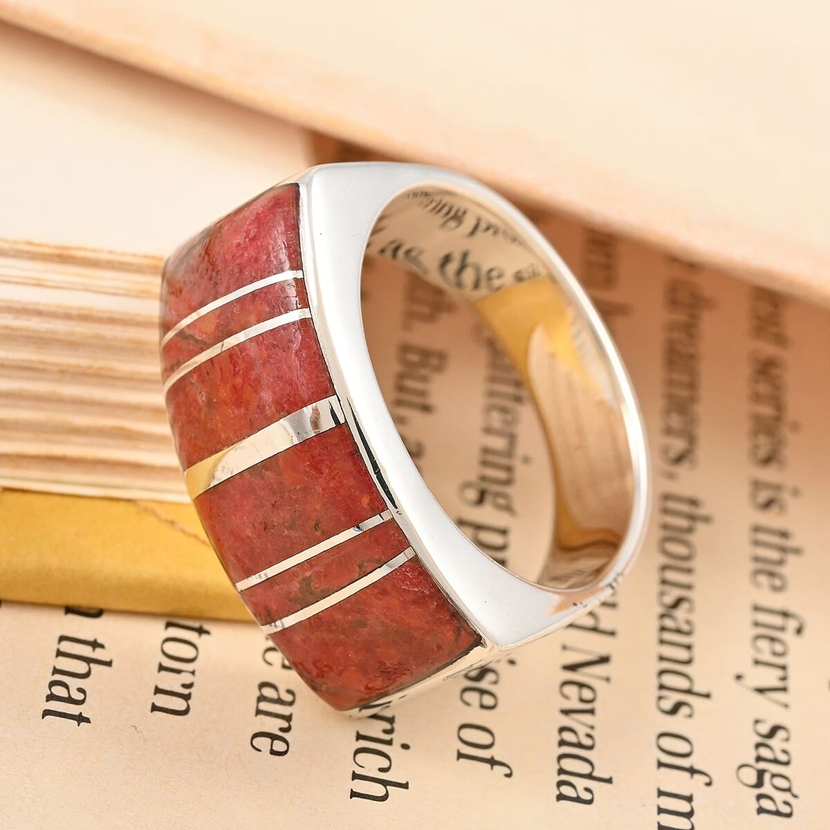 Santa Fe Style Plum Coral Ring in Sterling Silver (Size 6.0) 5.00 ctw image number 1