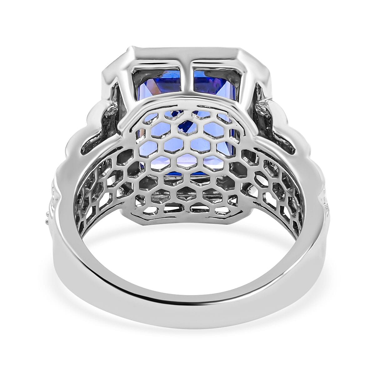Certified and Appraised Rhapsody 950 Platinum AAAA Tanzanite and E-F VS Diamond Halo Ring (Size 10.0) 14 Grams 7.65 ctw image number 4