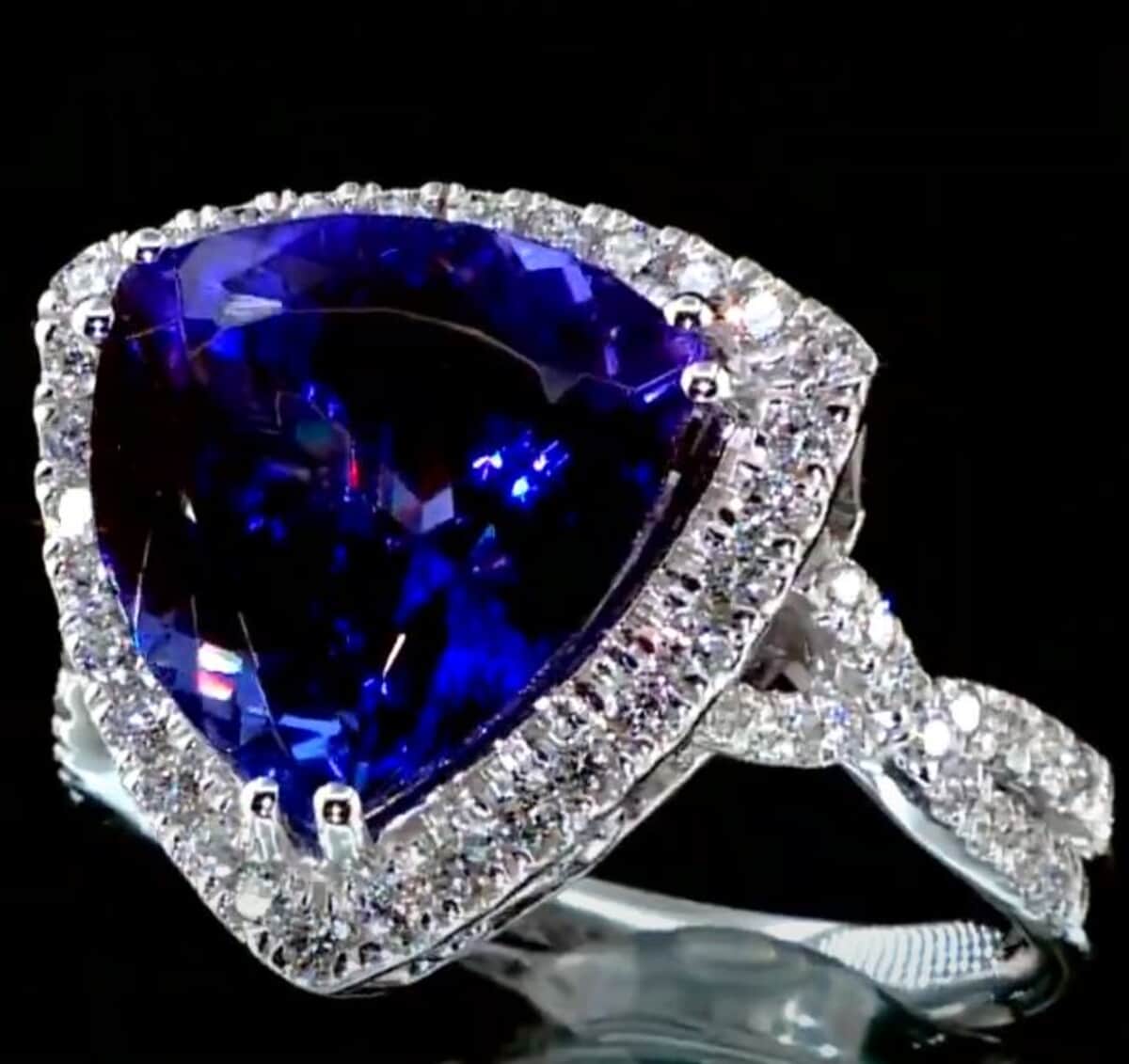 Certified and Appraised Rhapsody 950 Platinum AAAA Tanzanite and E-F VS Diamond Halo Ring (Size 10.0) 8.50 Grams 7.80 ctw image number 0