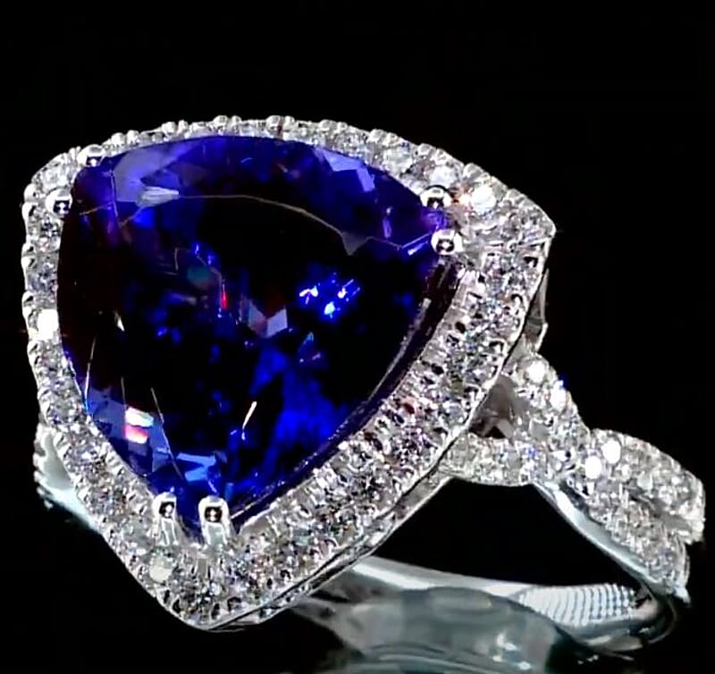 Certified and Appraised Rhapsody 950 Platinum AAAA Tanzanite and E-F VS Diamond Halo Ring (Size 10.0) 8.50 Grams 7.80 ctw