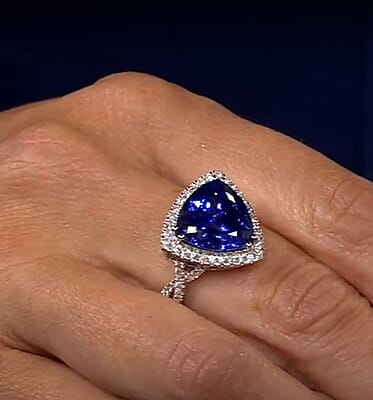 Certified and Appraised Rhapsody 950 Platinum AAAA Tanzanite and E-F VS Diamond Halo Ring (Size 10.0) 8.50 Grams 7.80 ctw