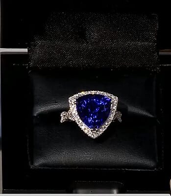 Certified and Appraised Rhapsody 950 Platinum AAAA Tanzanite and E-F VS Diamond Halo Ring (Size 10.0) 8.50 Grams 7.80 ctw
