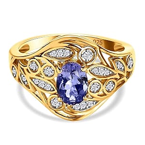 Tanzanite and White Zircon 0.93 ctw Ring in Vermeil Yellow Gold Over Sterling Silver (Size 8)