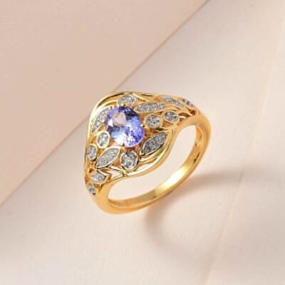 Tanzanite and White Zircon 0.93 ctw Ring in Vermeil Yellow Gold Over Sterling Silver (Size 8)