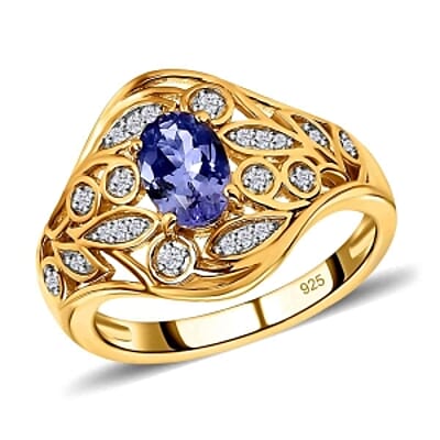 Tanzanite and White Zircon 0.93 ctw Ring in Vermeil Yellow Gold Over Sterling Silver (Size 8)