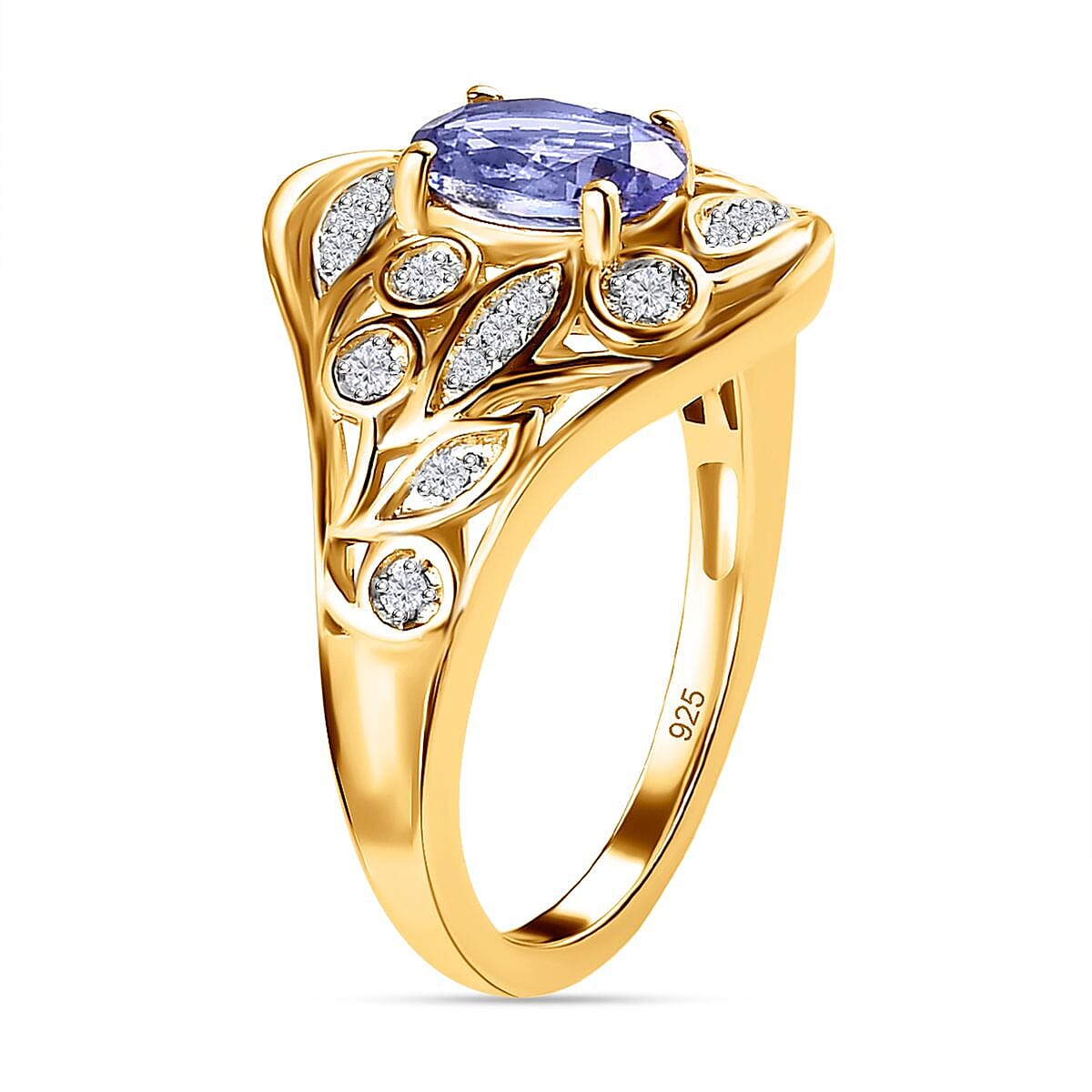 Tanzanite and White Zircon 0.93 ctw Ring in Vermeil Yellow Gold Over Sterling Silver (Size 8)