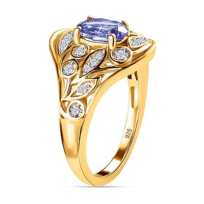 Tanzanite and White Zircon 0.93 ctw Ring in Vermeil Yellow Gold Over Sterling Silver (Size 8)
