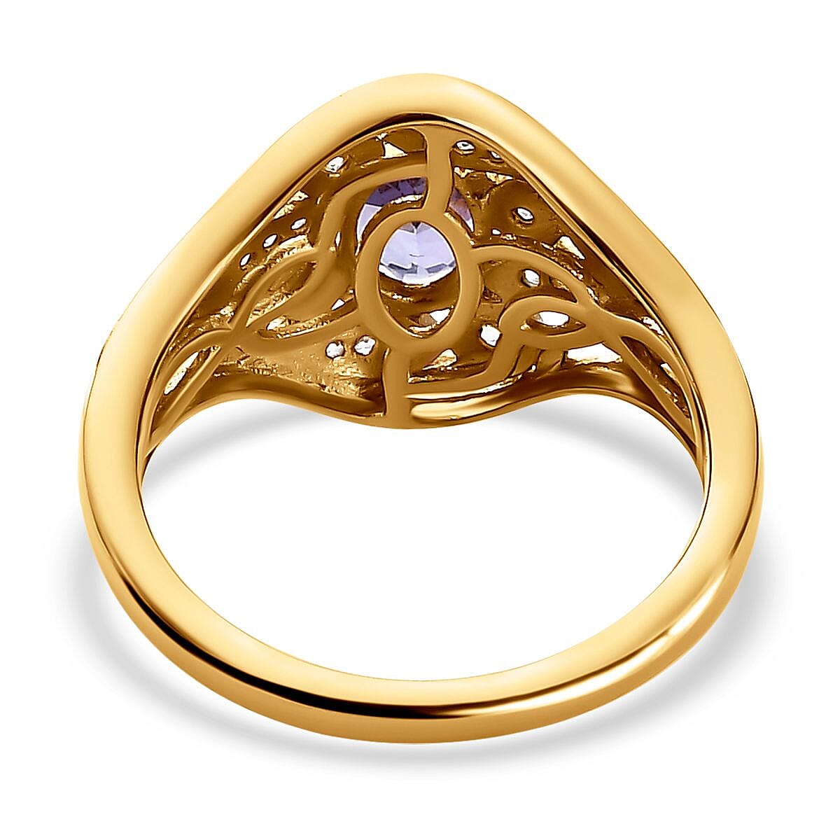 Tanzanite and White Zircon 0.93 ctw Ring in Vermeil Yellow Gold Over Sterling Silver (Size 8)