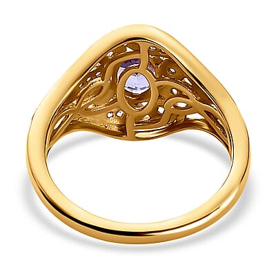 Tanzanite and White Zircon 0.93 ctw Ring in Vermeil Yellow Gold Over Sterling Silver (Size 8)