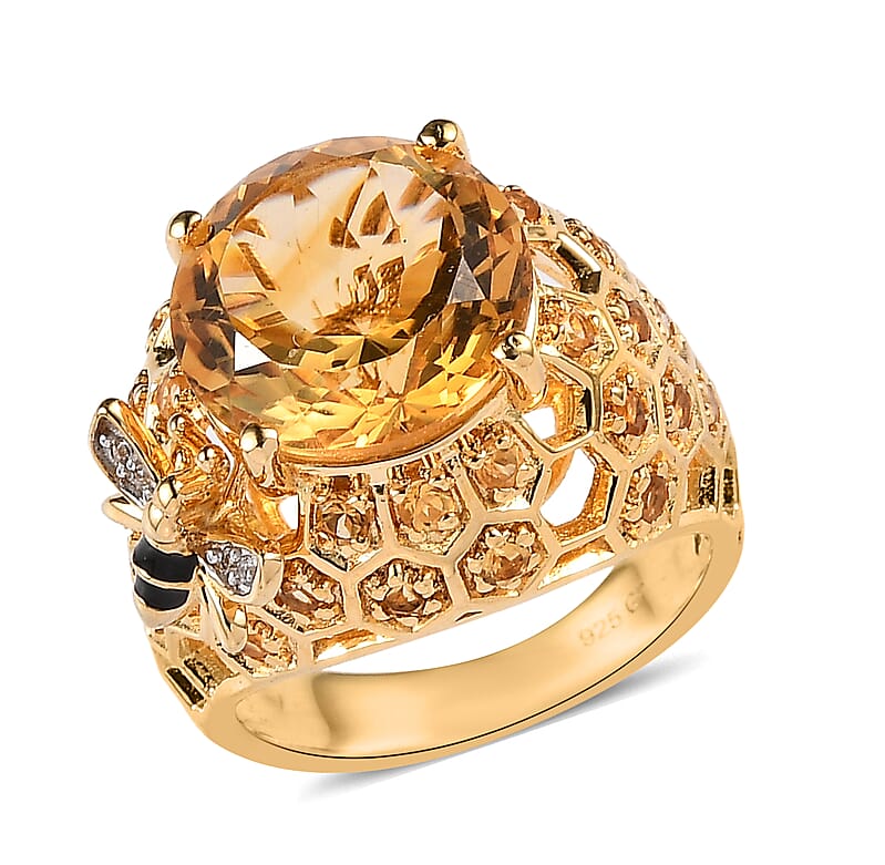 GP Trionfo Collection Premium Brazilian Citrine and White Zircon Ring in Vermeil Yellow Gold Over Sterling Silver (Size 10.0) 6.60 ctw