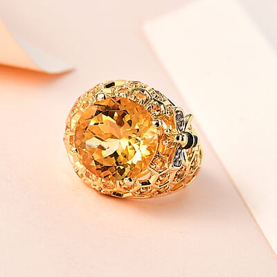 GP Trionfo Collection Premium Brazilian Citrine and White Zircon Ring in Vermeil Yellow Gold Over Sterling Silver (Size 10.0) 6.60 ctw