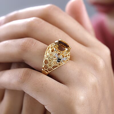 GP Trionfo Collection Premium Brazilian Citrine and White Zircon Ring in Vermeil Yellow Gold Over Sterling Silver (Size 10.0) 6.60 ctw