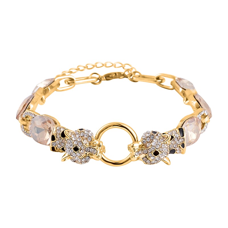 Champagne Glass and Austrian Crystal Bracelet (8-10In) in Goldtone