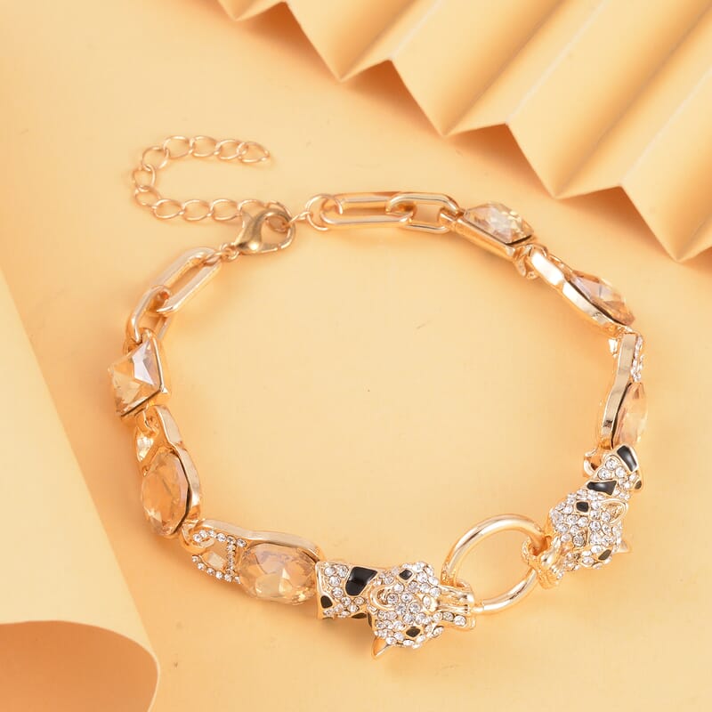 Champagne Glass and Austrian Crystal Bracelet (8-10In) in Goldtone