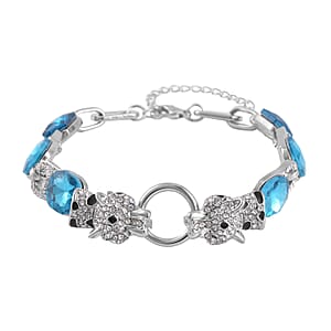 Blue Glass and Austrian Crystal Bracelet (8-10In) in Silvertone