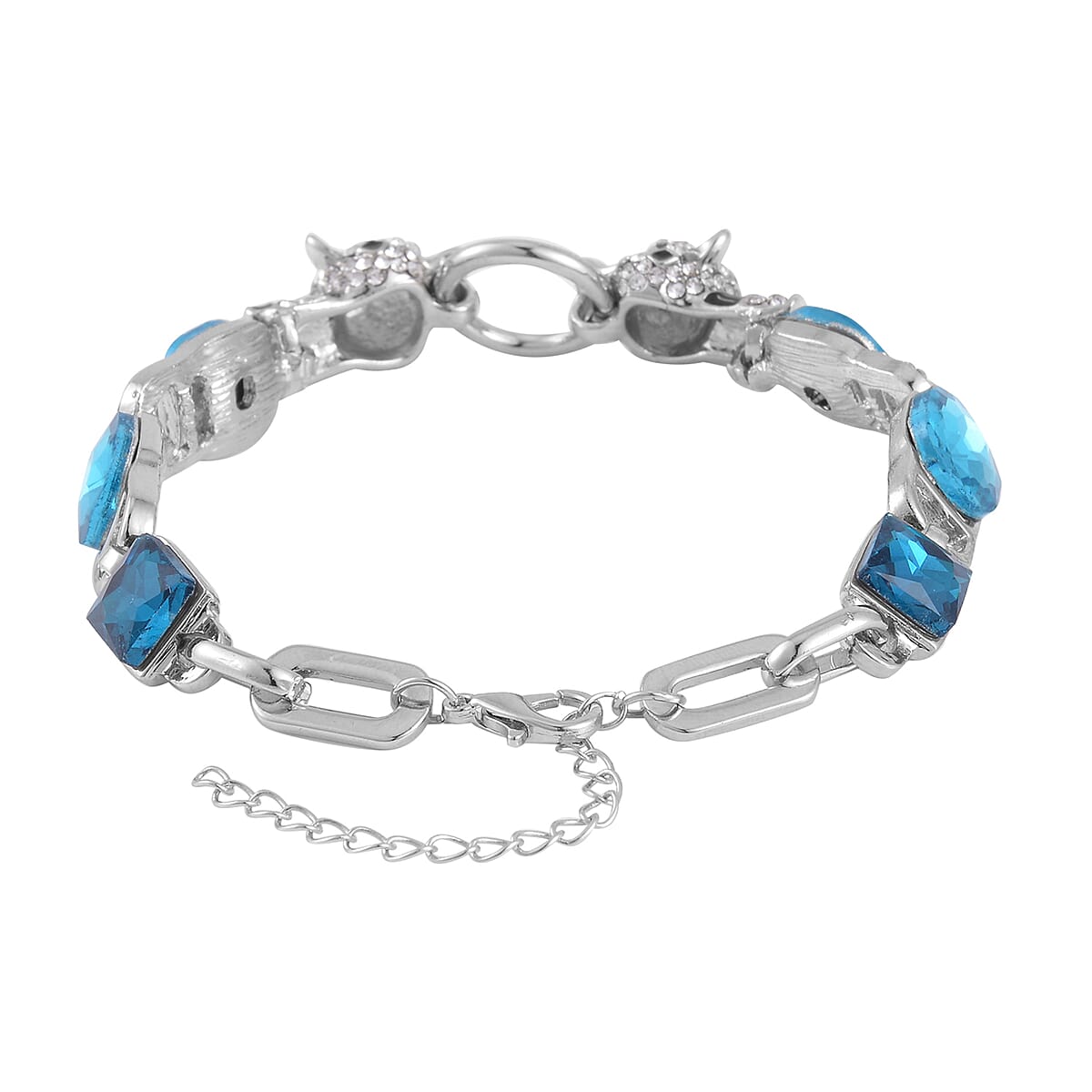 Blue Glass and Austrian Crystal Bracelet (8-10In) in Silvertone image number 2