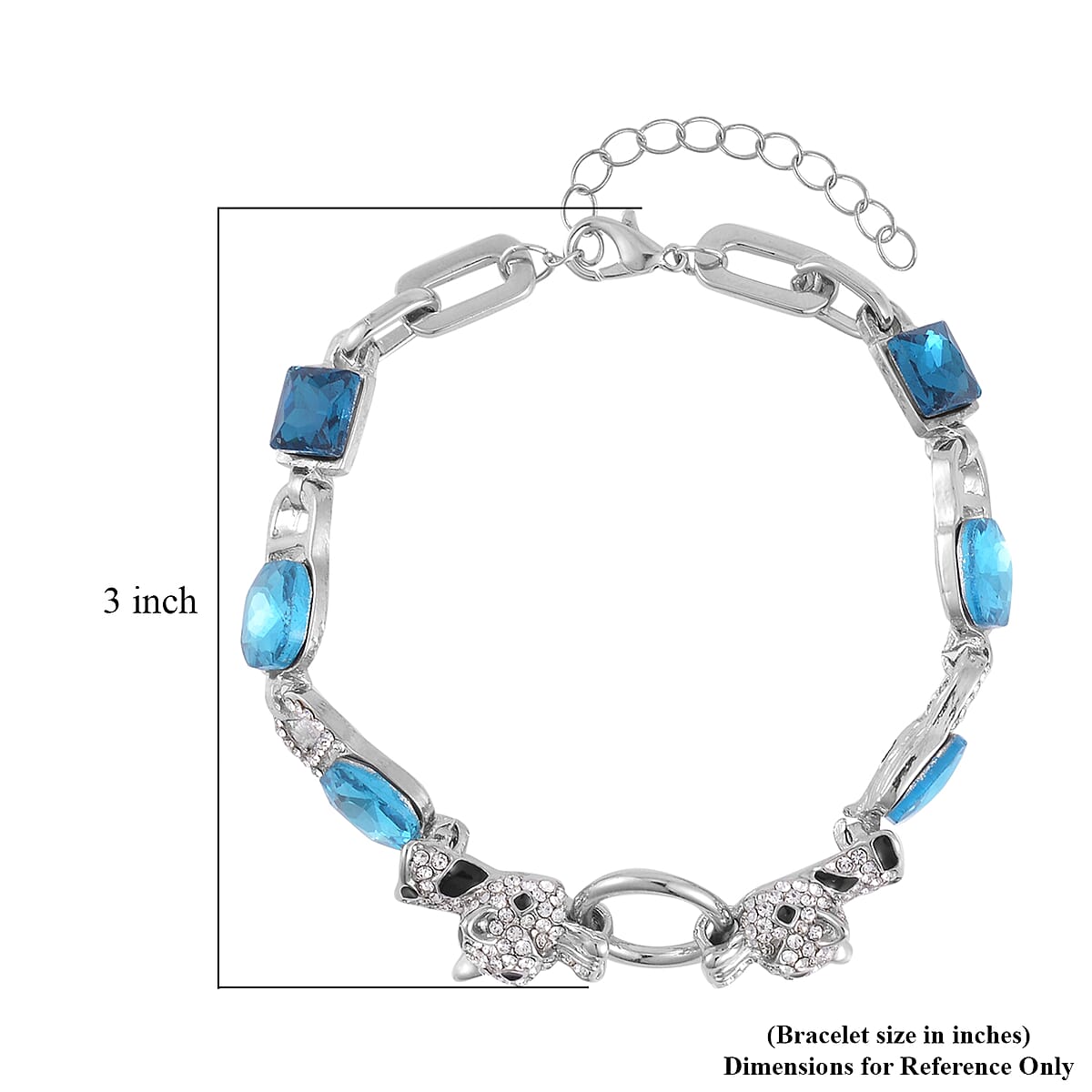 Blue Glass and Austrian Crystal Bracelet (8-10In) in Silvertone image number 4