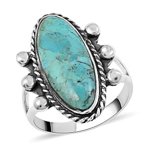 Santa Fe Style Kingman Turquoise Ring in Sterling Silver (Size 9.0) 5.30 ctw