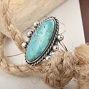 Santa Fe Style Kingman Turquoise Ring in Sterling Silver (Size 9.0) 5.30 ctw