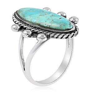 Santa Fe Style Kingman Turquoise Ring in Sterling Silver (Size 9.0) 5.30 ctw