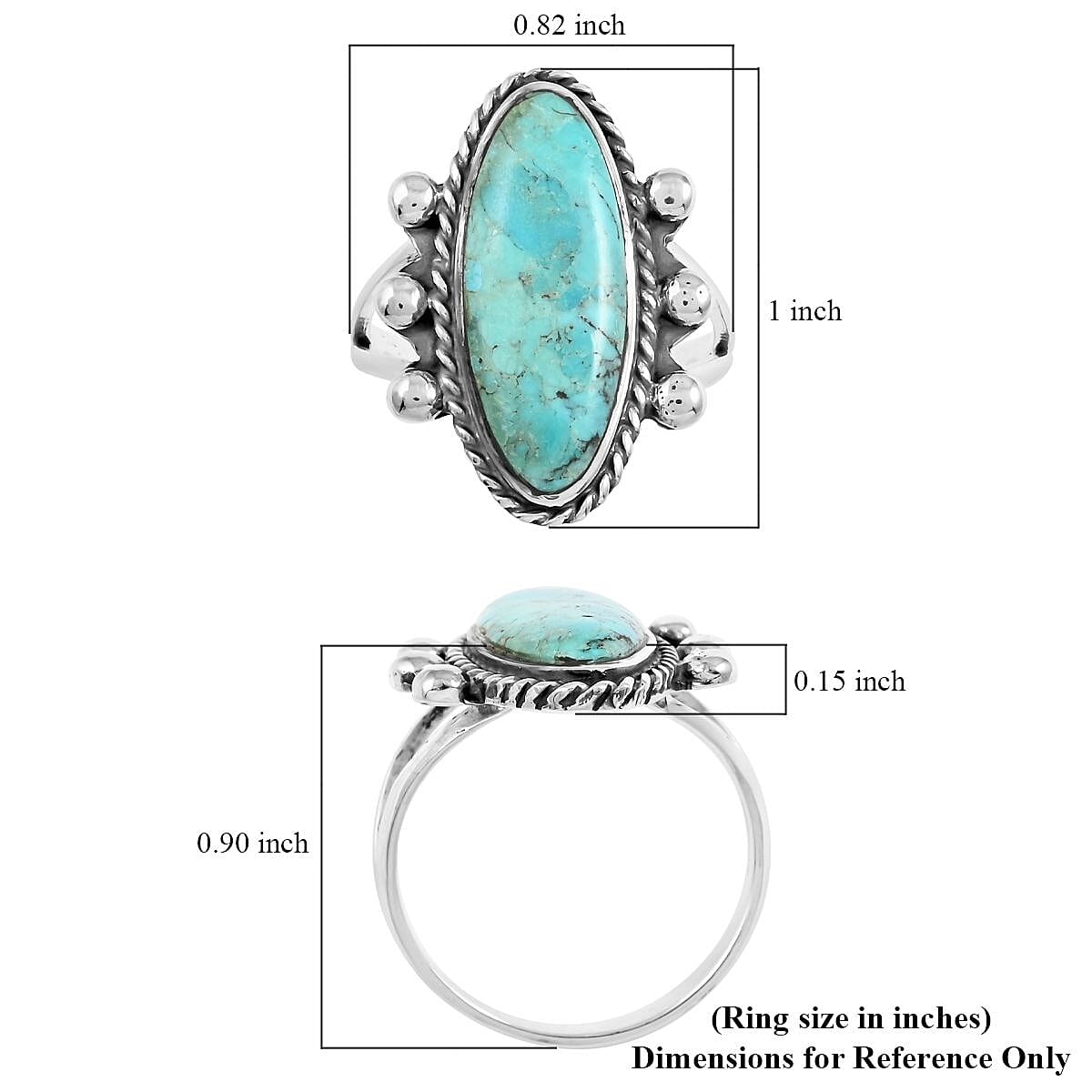 Santa Fe Style Kingman Turquoise Ring in Sterling Silver (Size 9.0) 5.30 ctw image number 4
