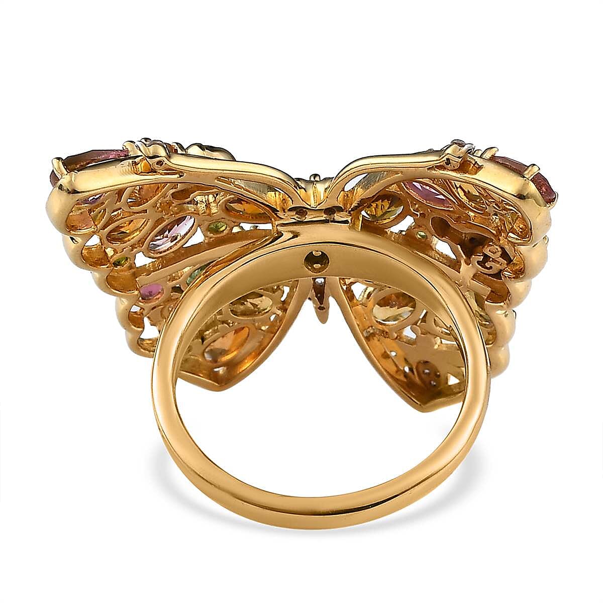 GP Trionfo Collection Premium Multi-Tourmaline and White Zircon Butterfly Ring in Vermeil Yellow Gold Over Sterling Silver (Size 10.0) 4.90 ctw